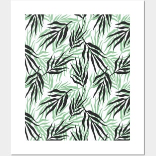 Green and black long palm leaves Posters and Art